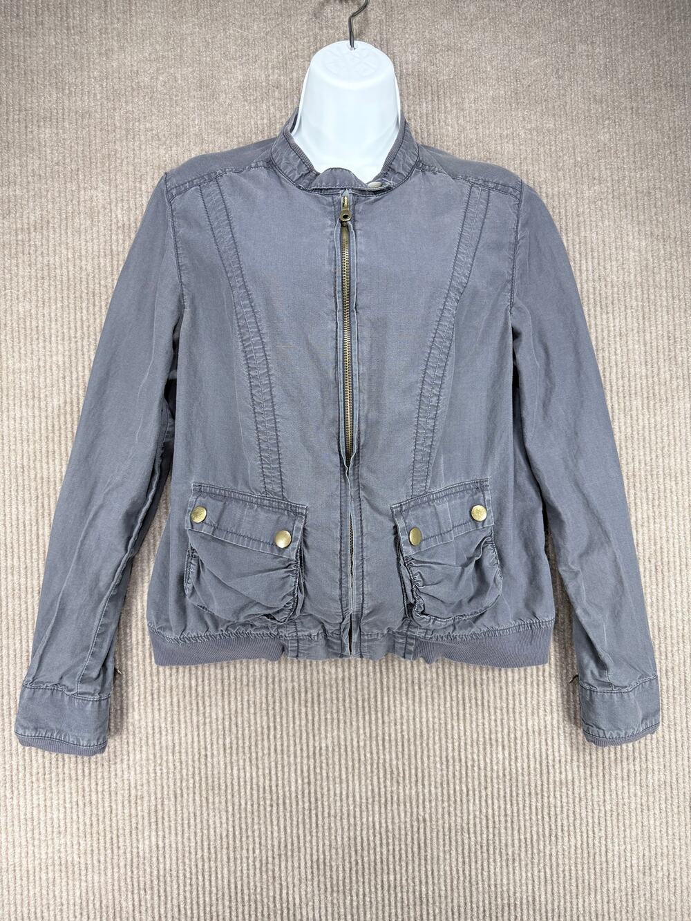 Old Navy Gray Cotton Tencel Utility Bomber Jacket - Women's Size Large